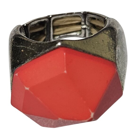 Bold Geometric Faceted Red Statement Ring Stretch Band Fashion Jewelry Women - Picture 1 of 6